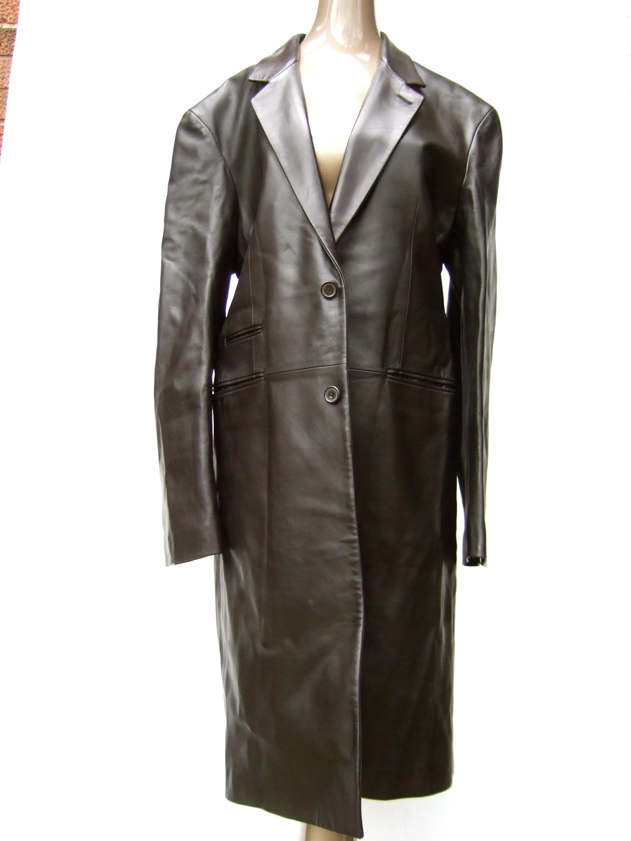 Hermes Men's Buttery Soft Black Lambskin Leather Unisex Coat Size 54 c 21st c  For Sale 1