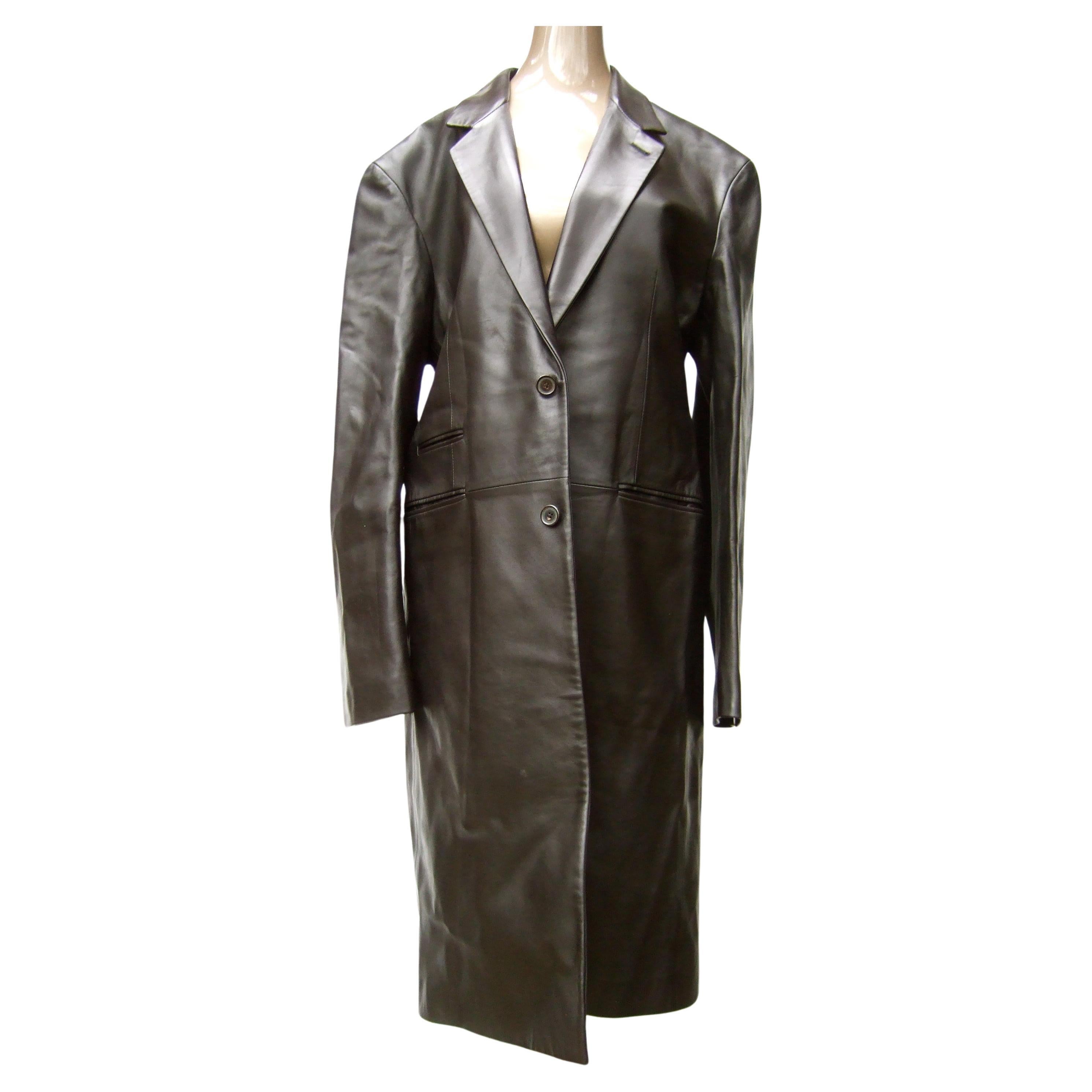 Hermes Men's Buttery Soft Black Lambskin Leather Unisex Coat Size 54 c 21st c  For Sale