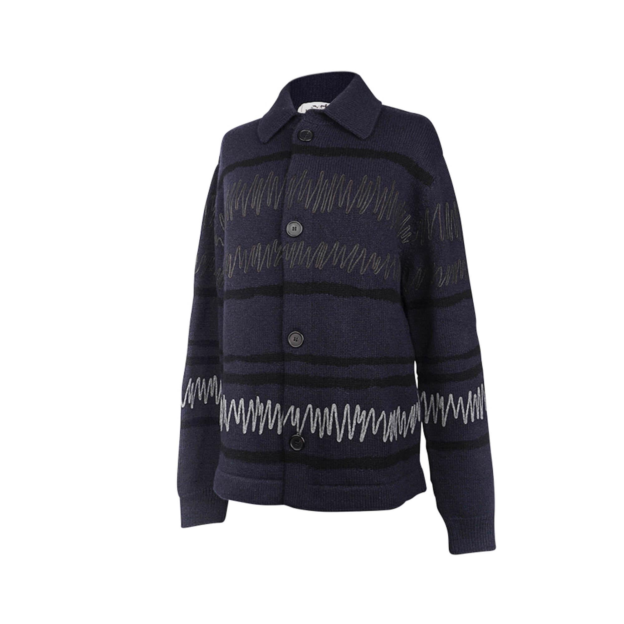 Hermes Men's Cardigan Appliques Marine Cashmere S In New Condition For Sale In Miami, FL