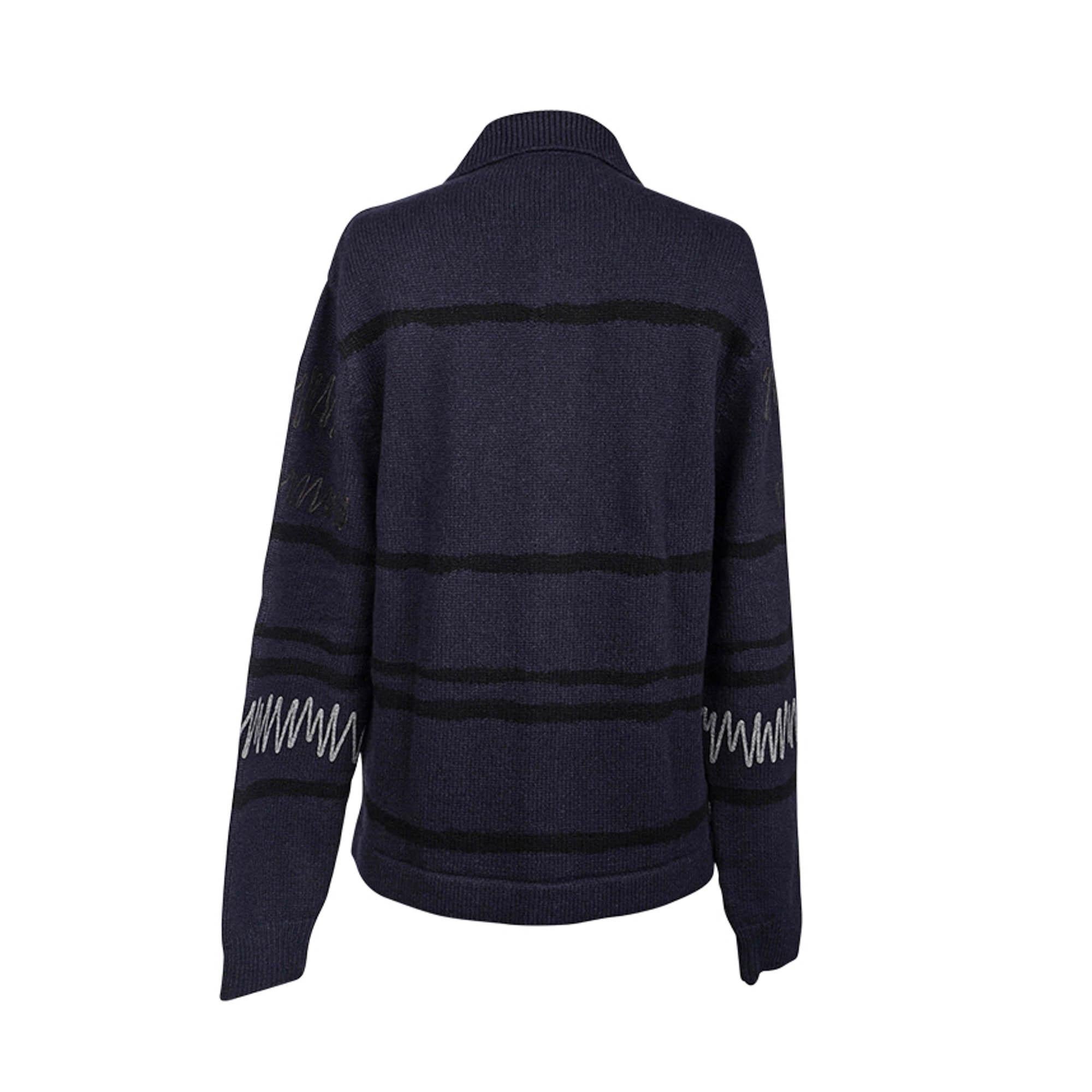 Hermes Men's Cardigan Appliques Marine Cashmere S For Sale 1