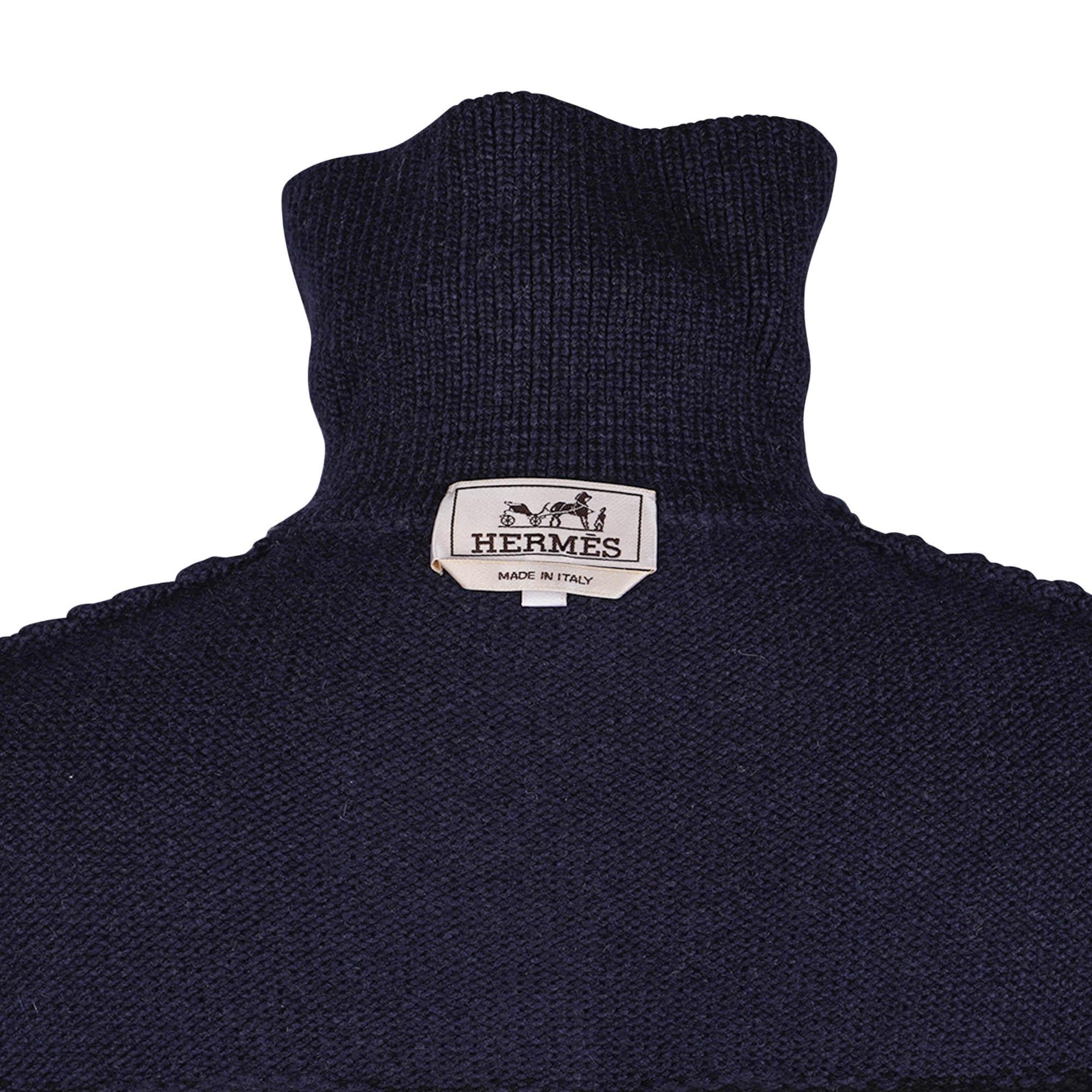Hermes Men's Cardigan Appliques Marine Cashmere S For Sale 4