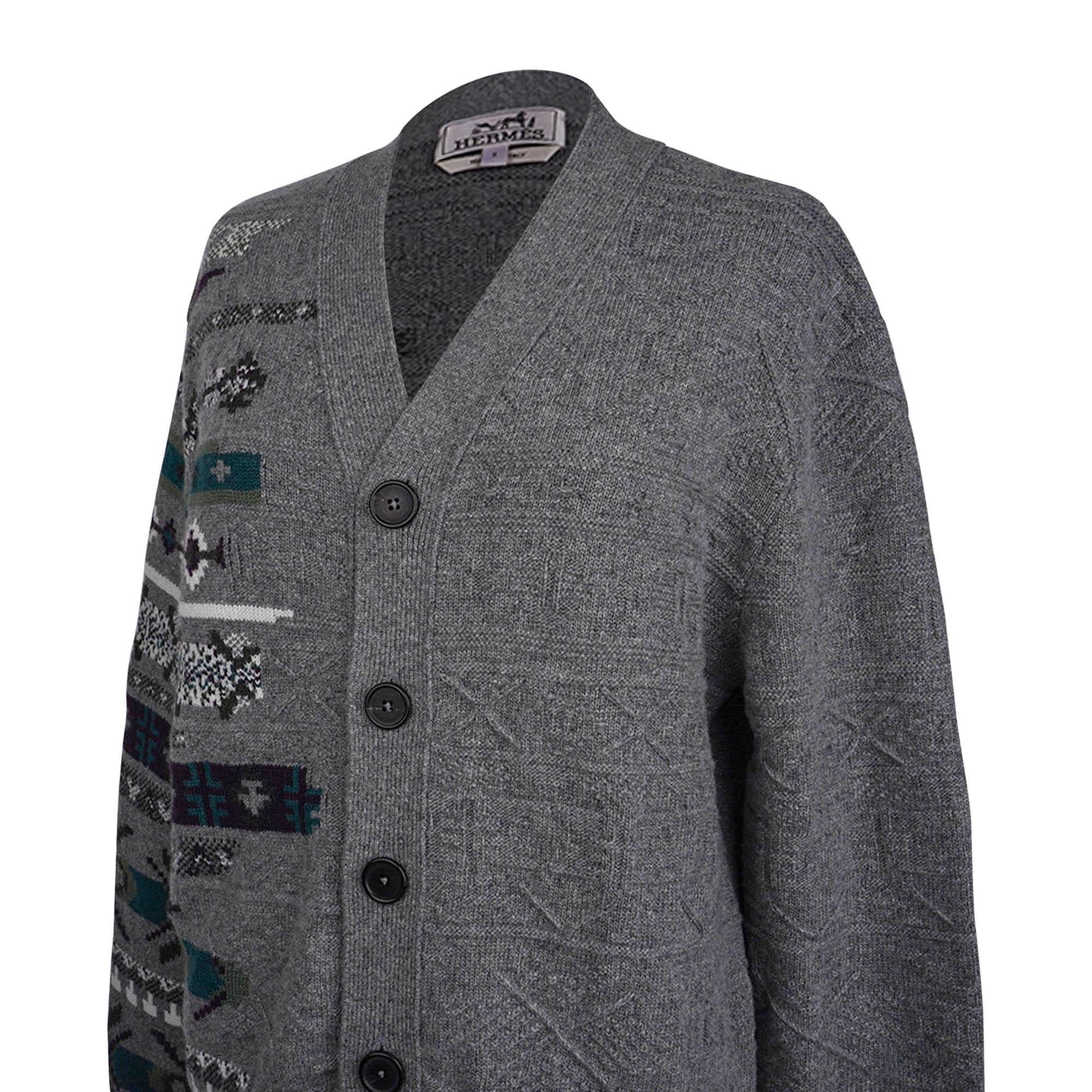 Hermes Men's Cardigan Couleurs en Cours Knit Gray Wool and Cashmere S For Sale 7