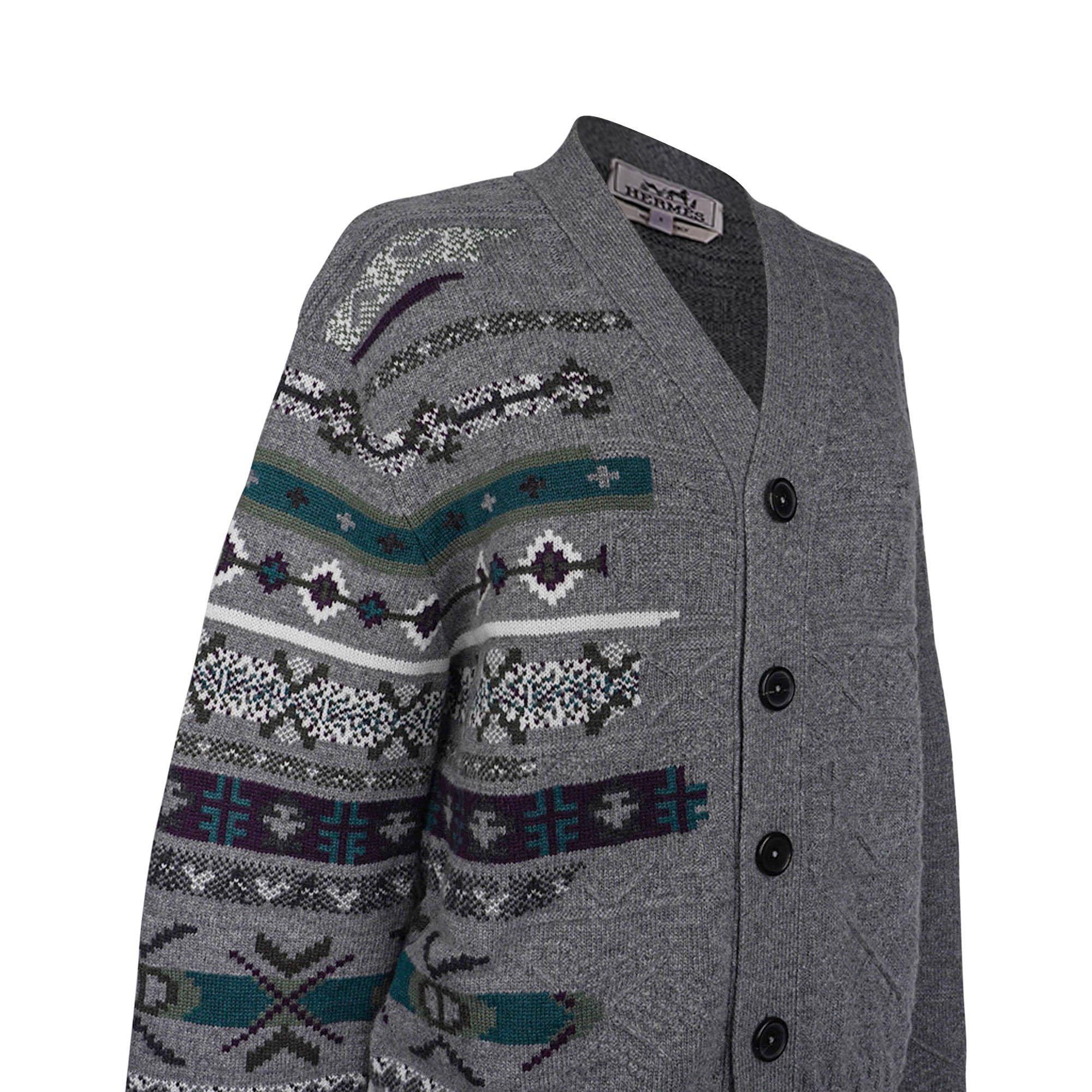 Hermes Men's Cardigan Couleurs en Cours Knit Gray Wool and Cashmere S For Sale 5