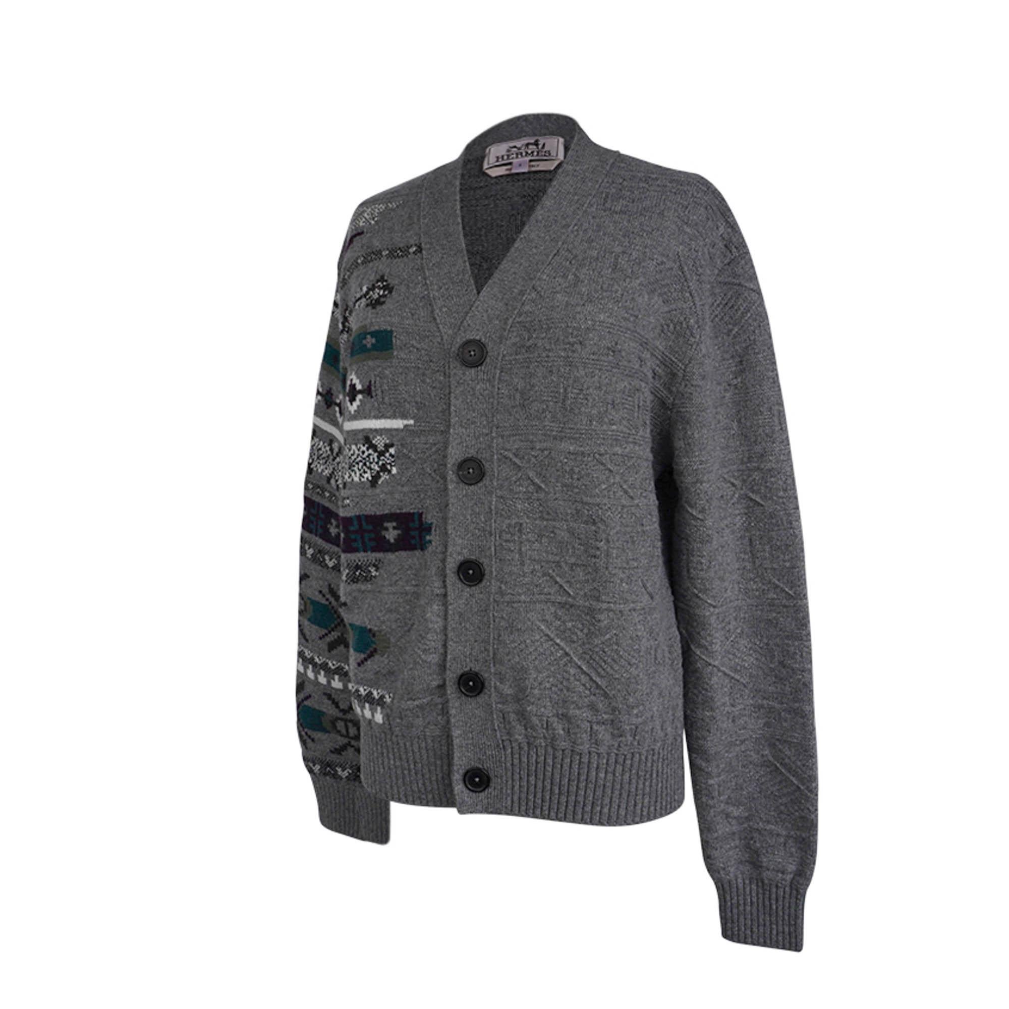 Hermes Men's Cardigan Couleurs en Cours Knit Gray Wool and Cashmere S For Sale 6