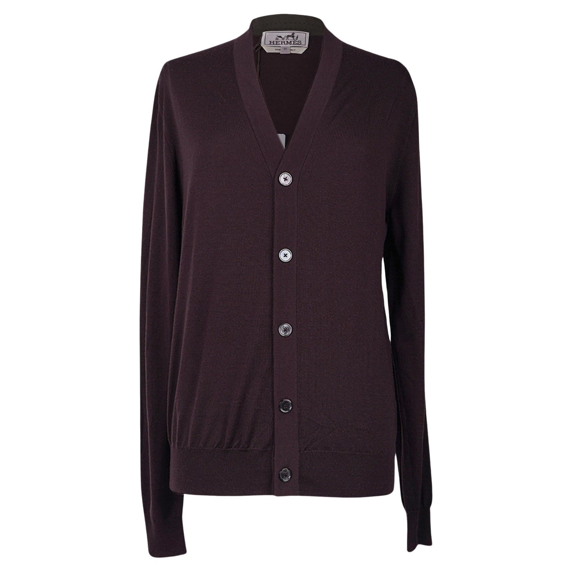Pull cardigan en laine Lie de Vin Hermès pour homme, neuf, taille M en vente