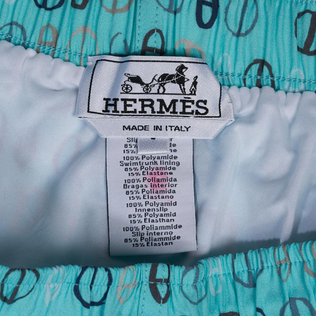 Blue Hermes Men's Chaine D'Ancre Swim Trunks Turquoise L For Sale