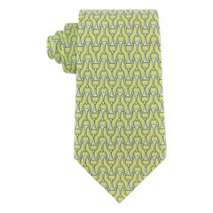 HERMES Mens Chartreuse Green Light Blue Horstbit 5-Fold Silk Necktie Tie 5214 IA