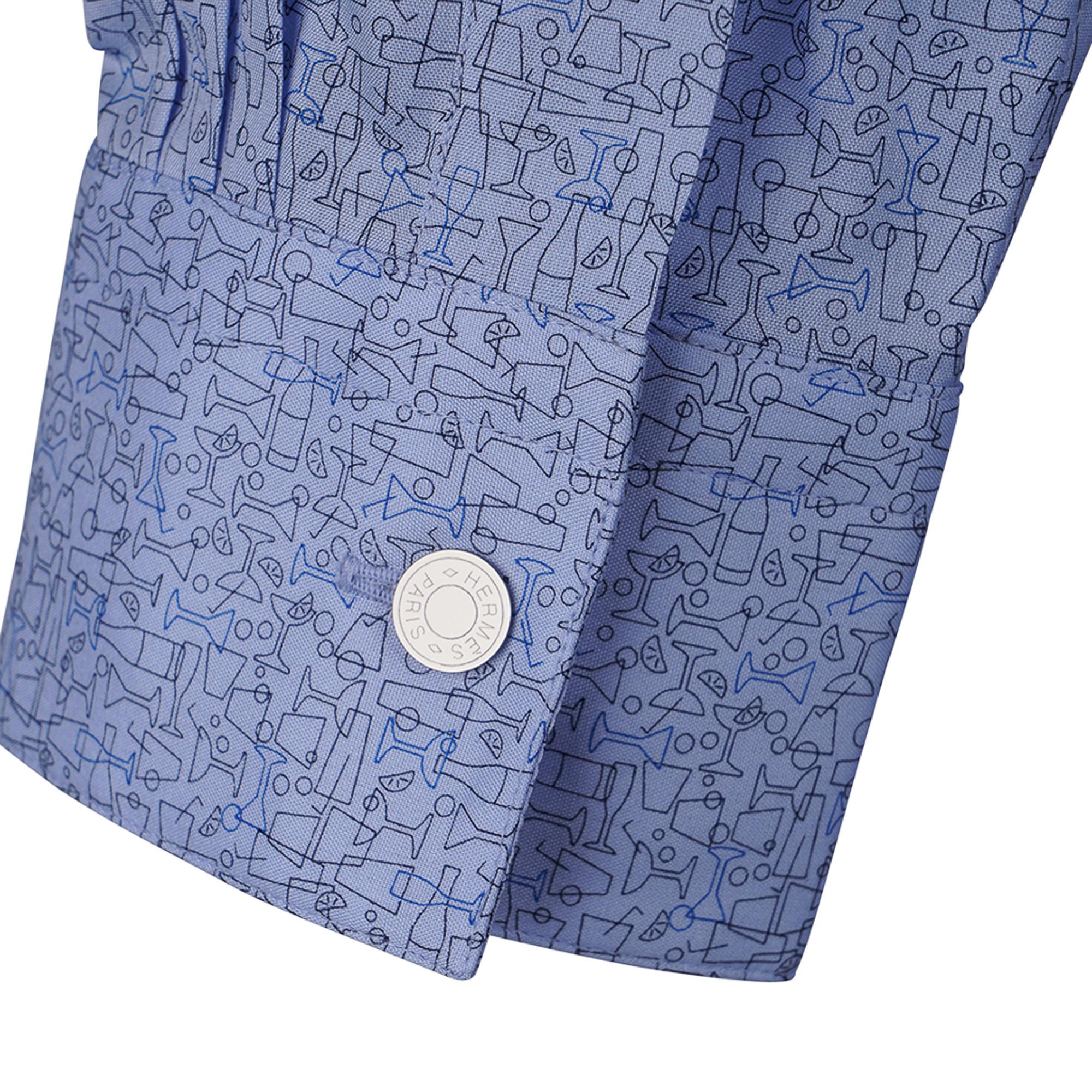 Mightychic offers a guaranteed authentic Hermes Men's Cotton button down shirt in Bleu Pale.
Cheers! features a subtle print in a variety of drinking glasses for mirth and merriment!
Fun shirt very much in the Mad Men feel.
Mother of Pearl