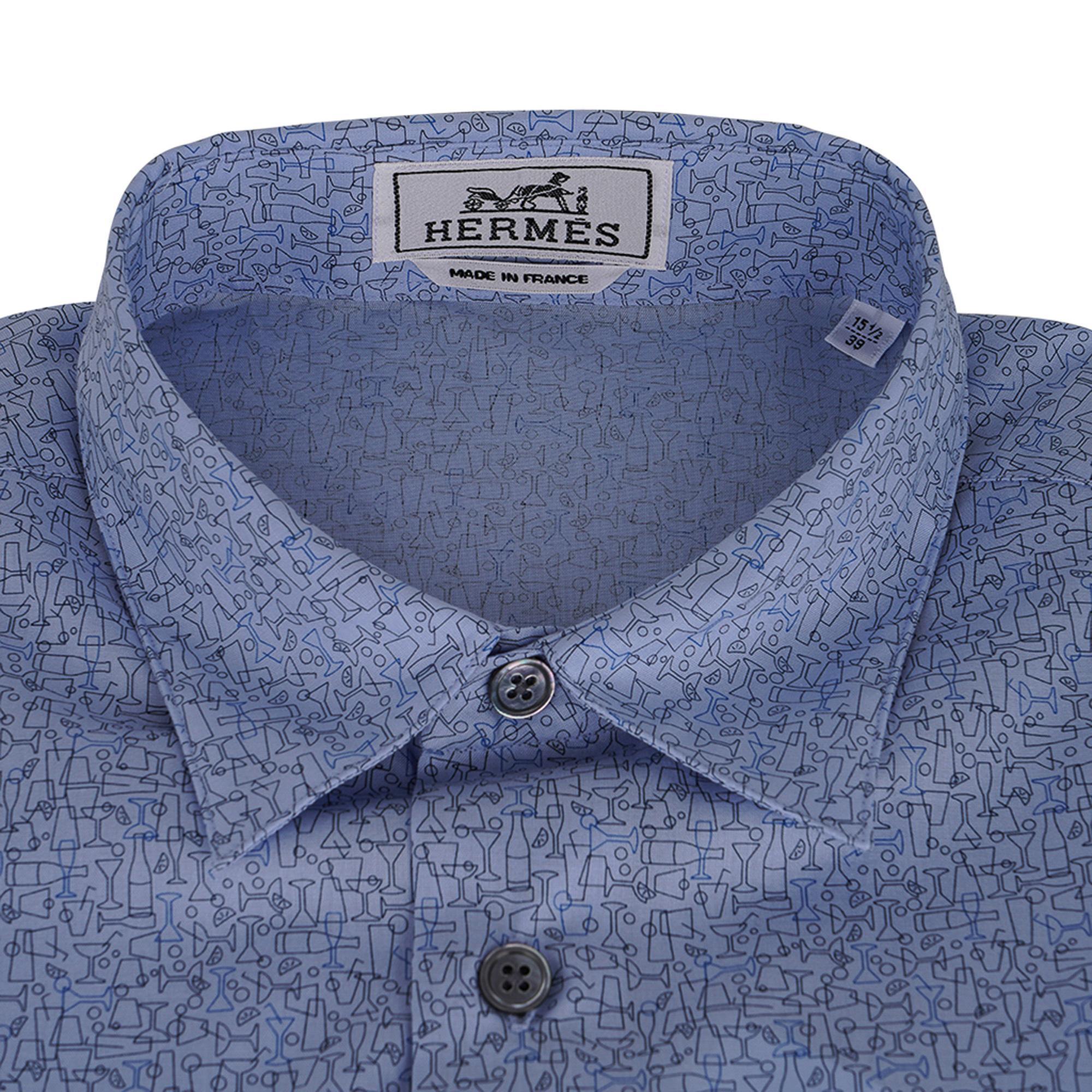 Hermes Men's Cheers ! Chemise Coton Bleu Pale Button Down Shirt 39 / 15.5 New Pour hommes en vente