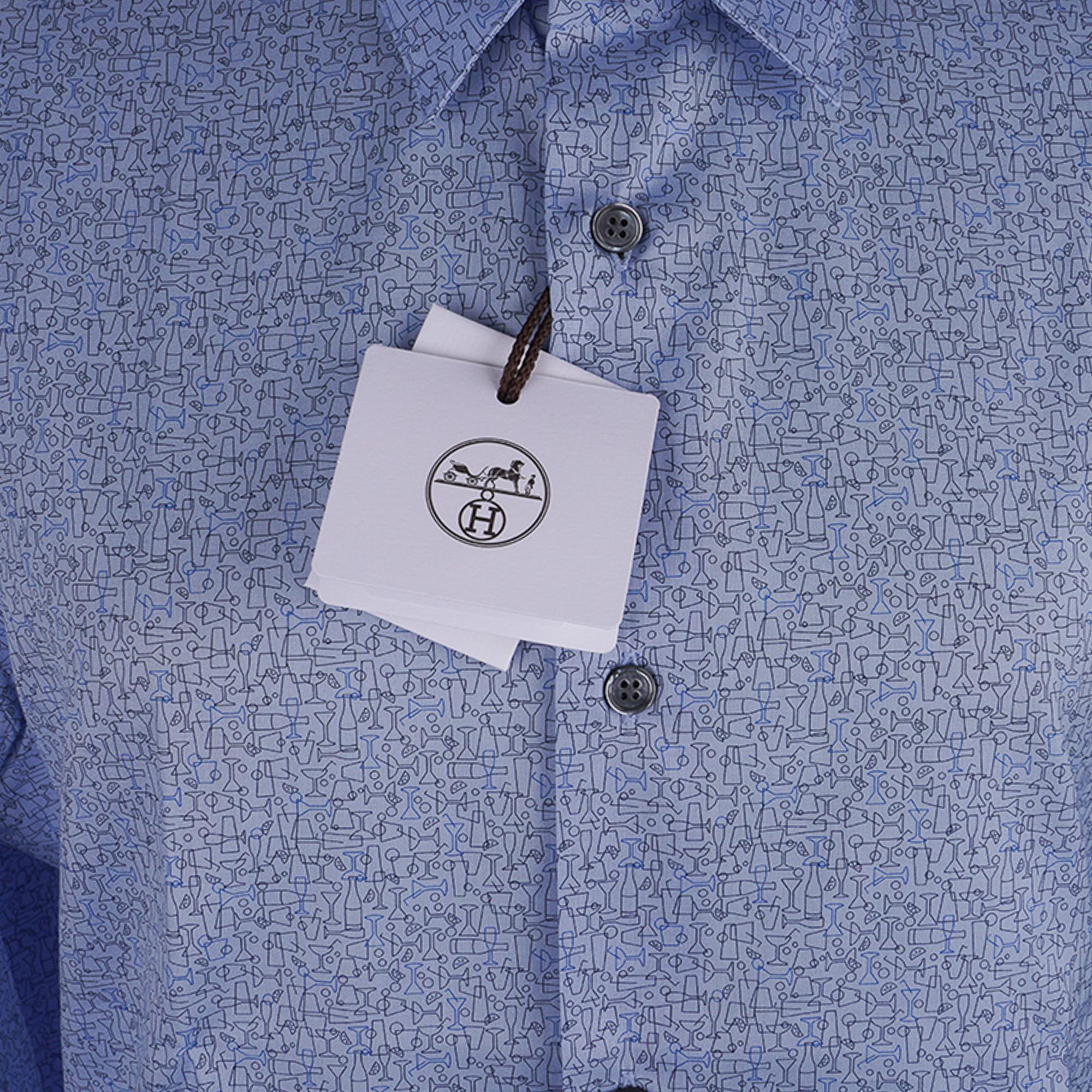 Hermes Men's Cheers! Shirt Cotton Bleu Pale Button Down Shirt 39 / 15.5 New In New Condition For Sale In Miami, FL