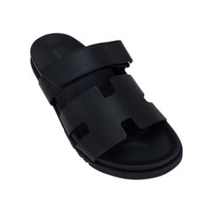 Hermes Men's Chypre Black Calfskin Leather Sandal 43.5