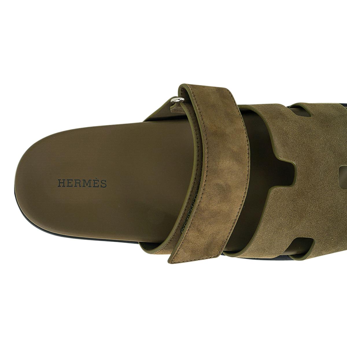 Hermes Men's Chypre Vert Toundra Suede Sandal 41.5 3