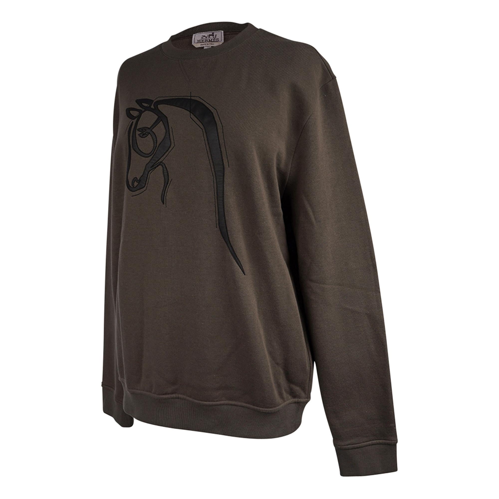 Black Hermes Men's Crewneck Sweater with Leather Detail Poivre L For Sale