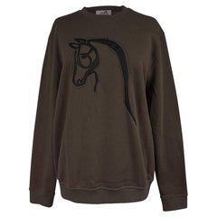 Hermes Men's Crewneck Sweater with Leather Detail Poivre L