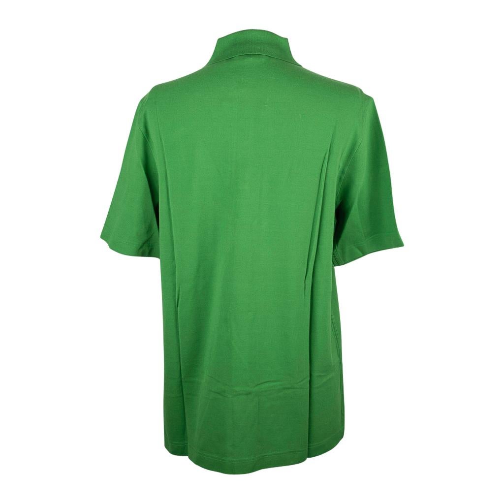 Green Hermes Men's Embroidered Polo Shirt Vert Vif Short Sleeve L For Sale