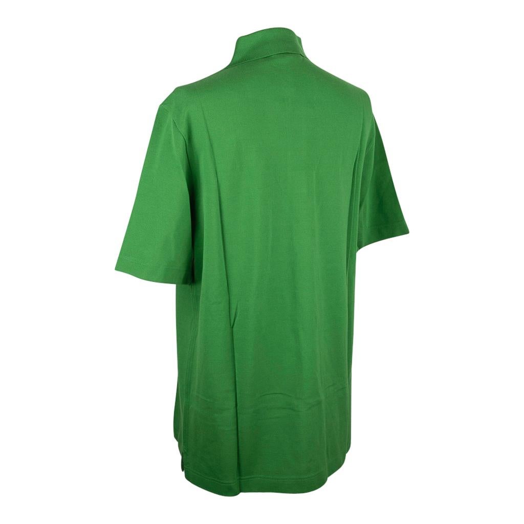 Hermes Men's Embroidered Polo Shirt Vert Vif Short Sleeve L In New Condition For Sale In Miami, FL