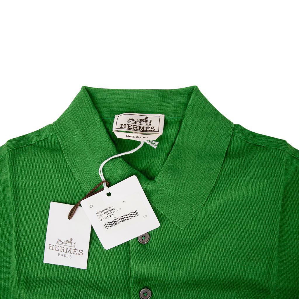 Hermes Men's Embroidered Polo Shirt Vert Vif Short Sleeve L For Sale 1