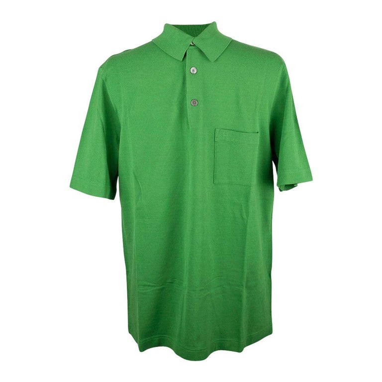 Hermes Men's Embroidered Polo Shirt Vert Vif Short Sleeve L For Sale at ...