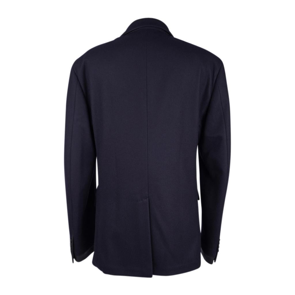 Hermes Men's Fantome Jacket Blue Marine Cashmere w/ Black Leather 52/42 New 7