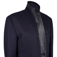 Hermes Men's Fantome Jacket Blue Marine Cashmere w/ Black Leather 52/42 New