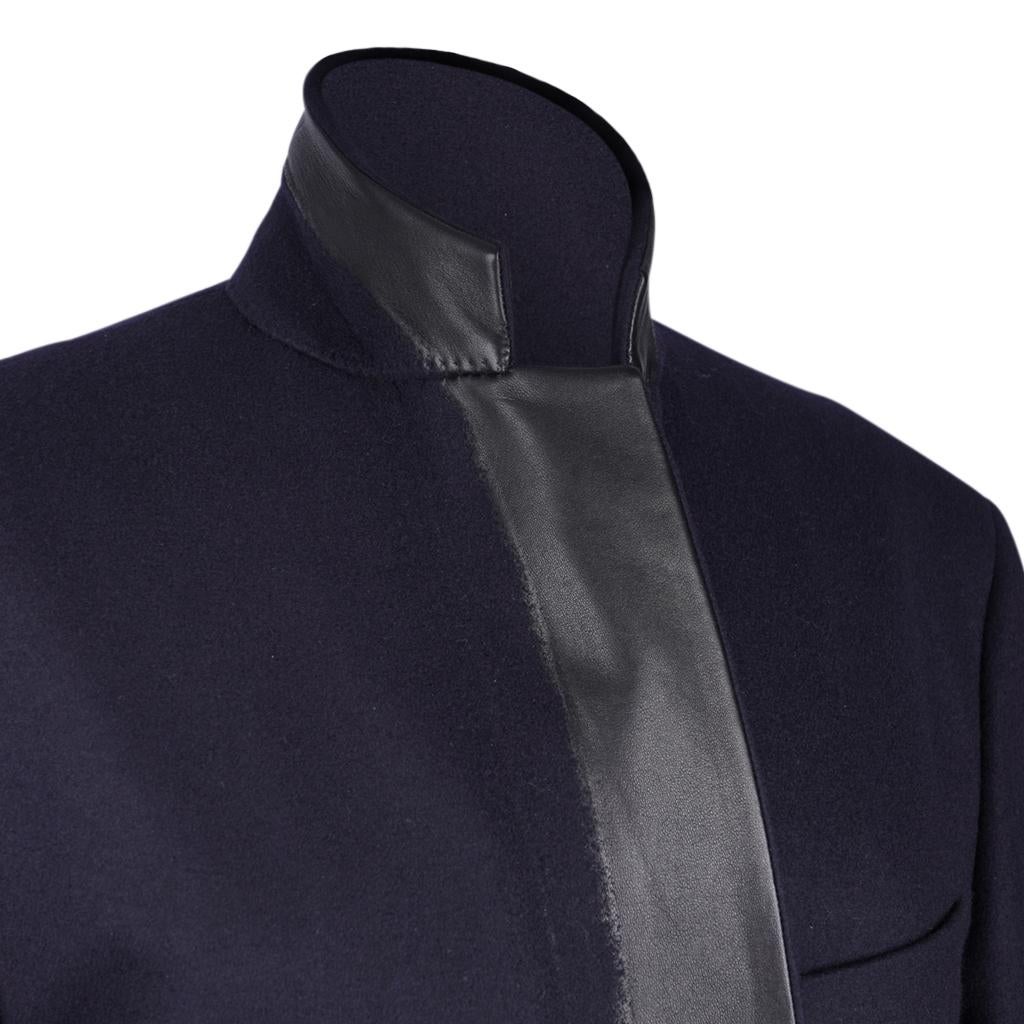 Hermes Men's Fantome Jacket Blue Marine Cashmere w/ Black Leather 52/42 New 3