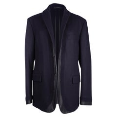 Hermes Men's Fantome Jacket Blue Marine Cashmere w/ Black Leather 52/42 New
