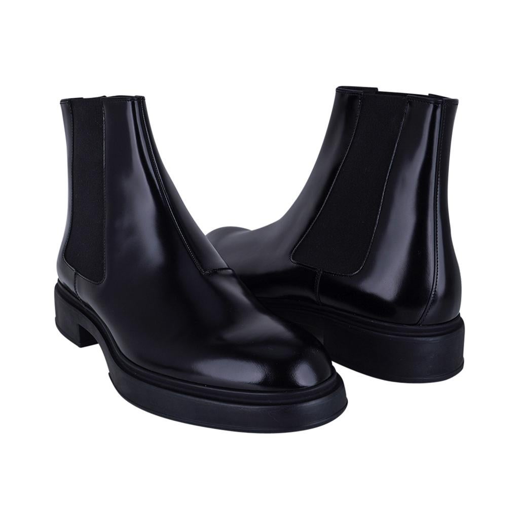Hermes Men's Fusion Ankle Boot Black Calfskin 44 In New Condition For Sale In Miami, FL