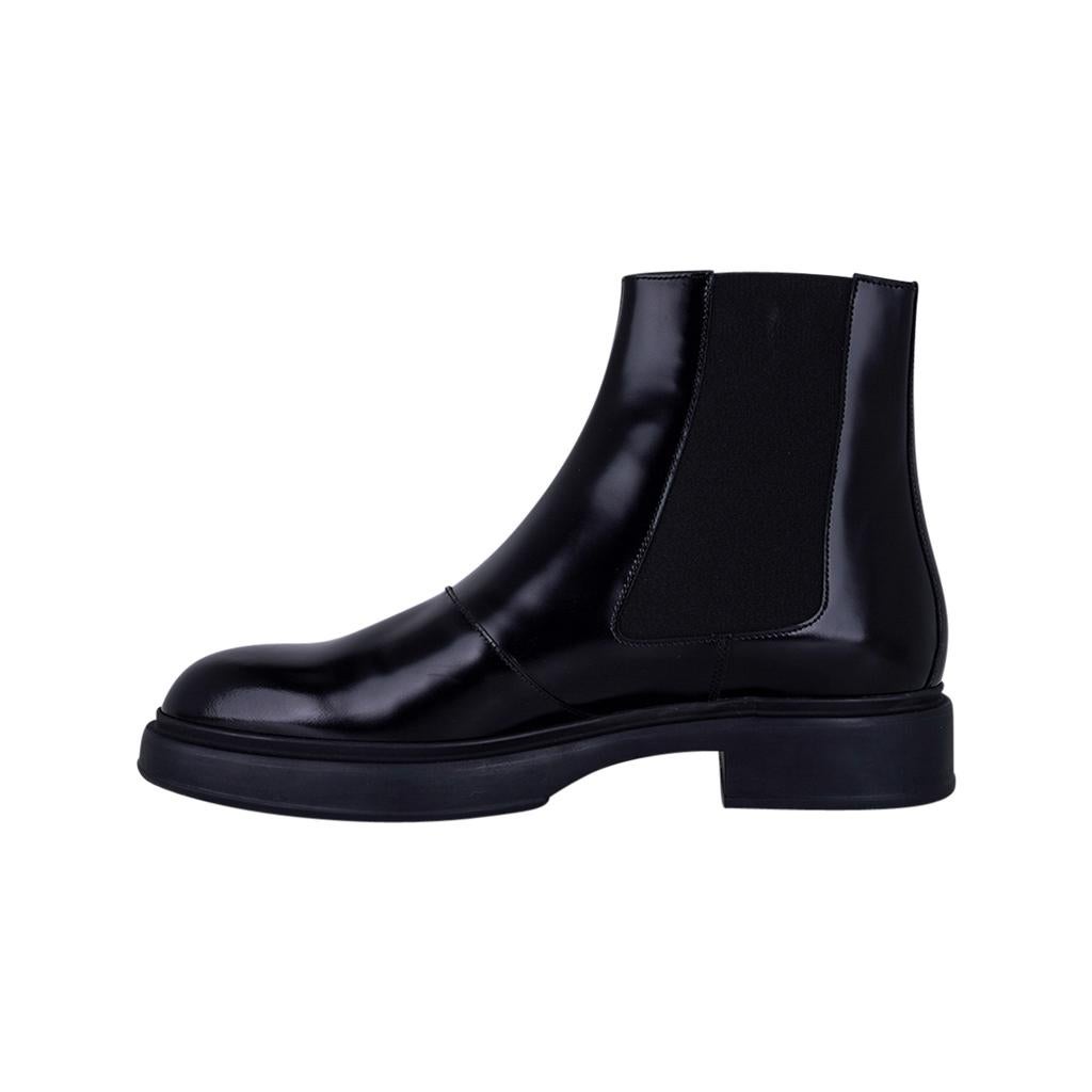 Hermes Men's Fusion Ankle Boot Black Calfskin 44 For Sale 1