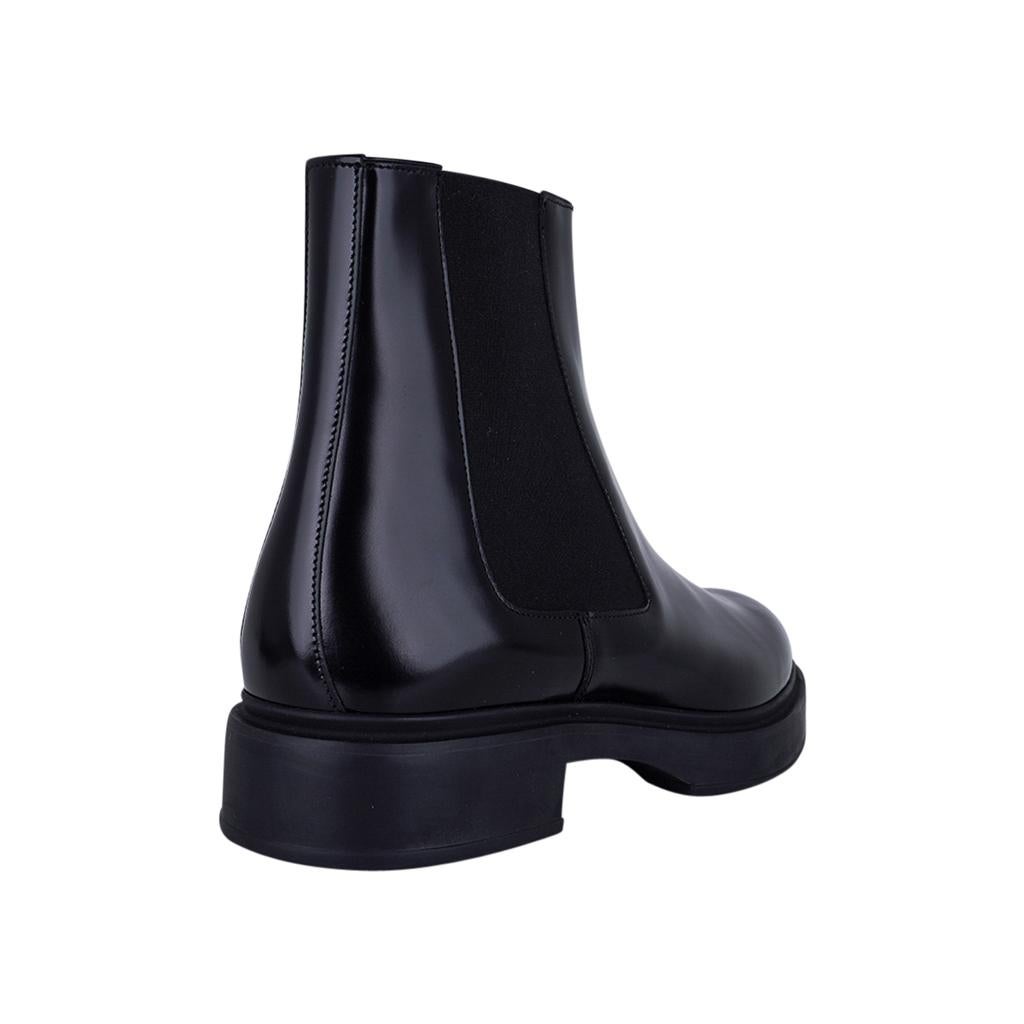 Hermes Men's Fusion Ankle Boot Black Calfskin 44 For Sale 3