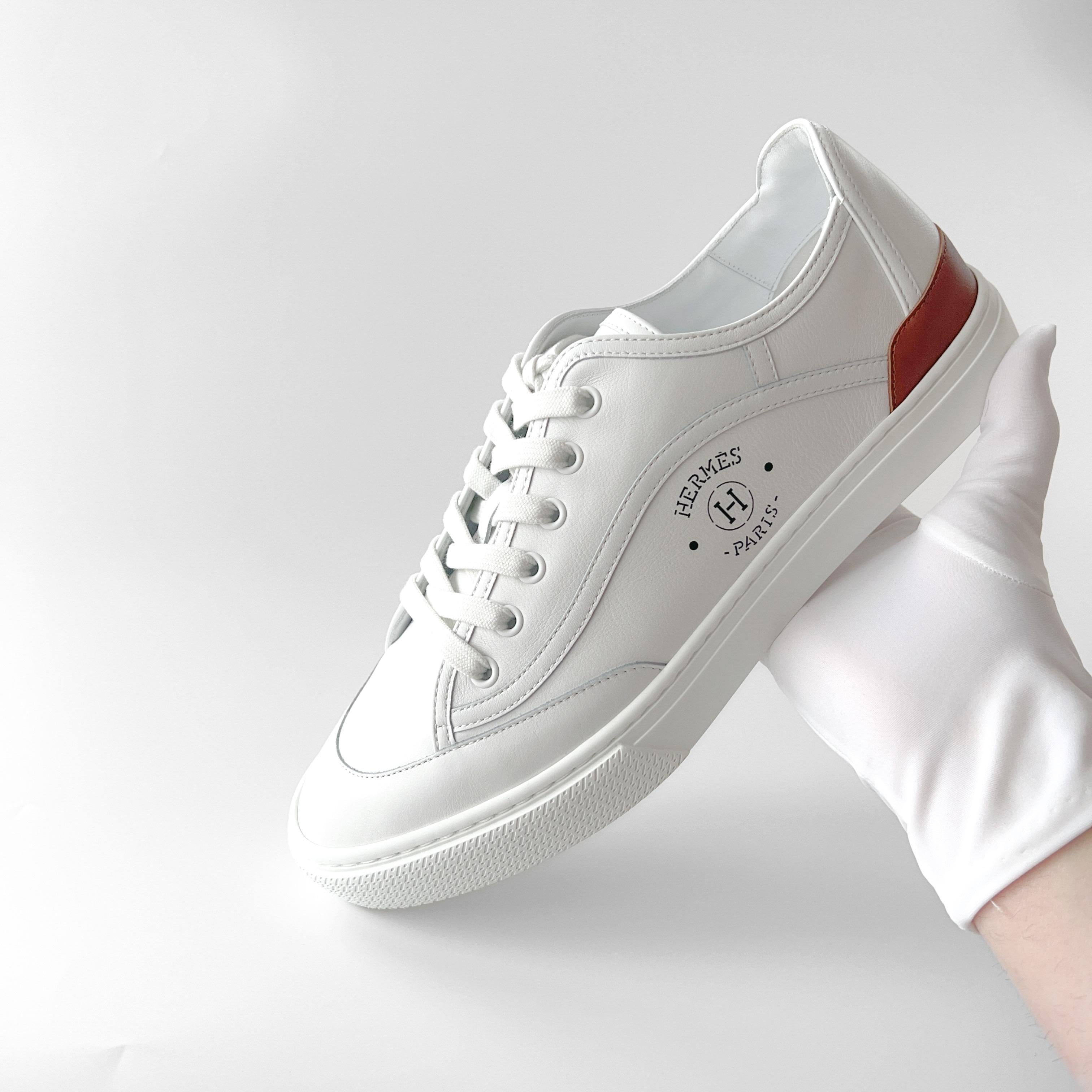 Hermes Men's Get Sneaker In White, Size 42.5 1