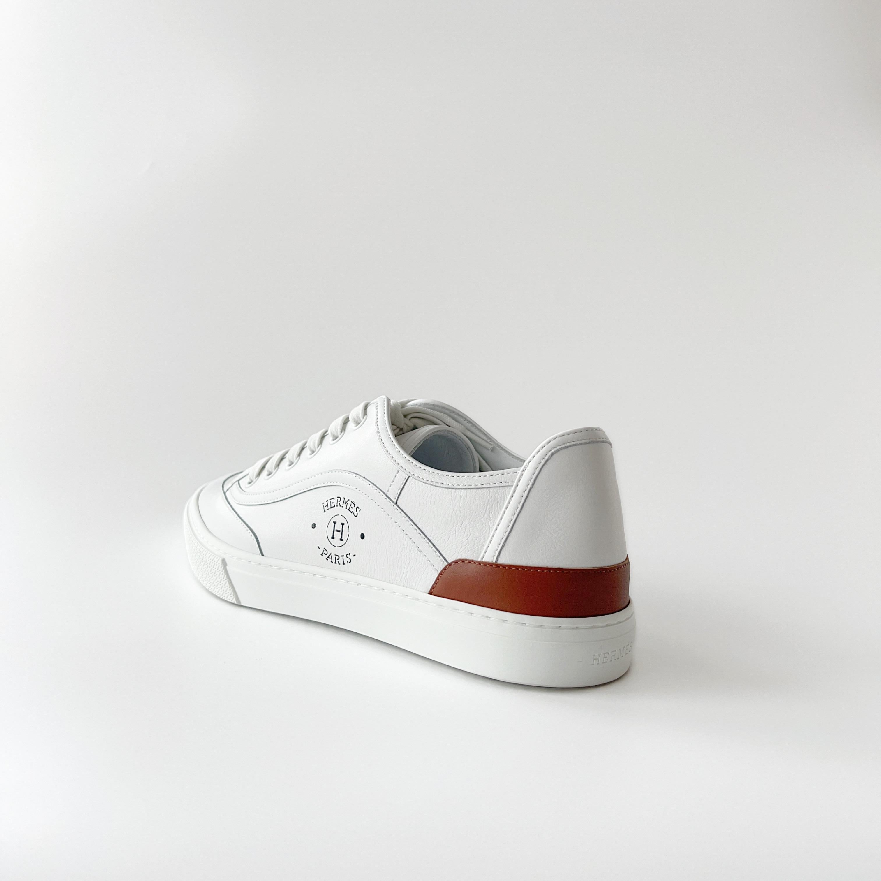 Hermes Men's Get Sneaker In White, Size 42.5 2