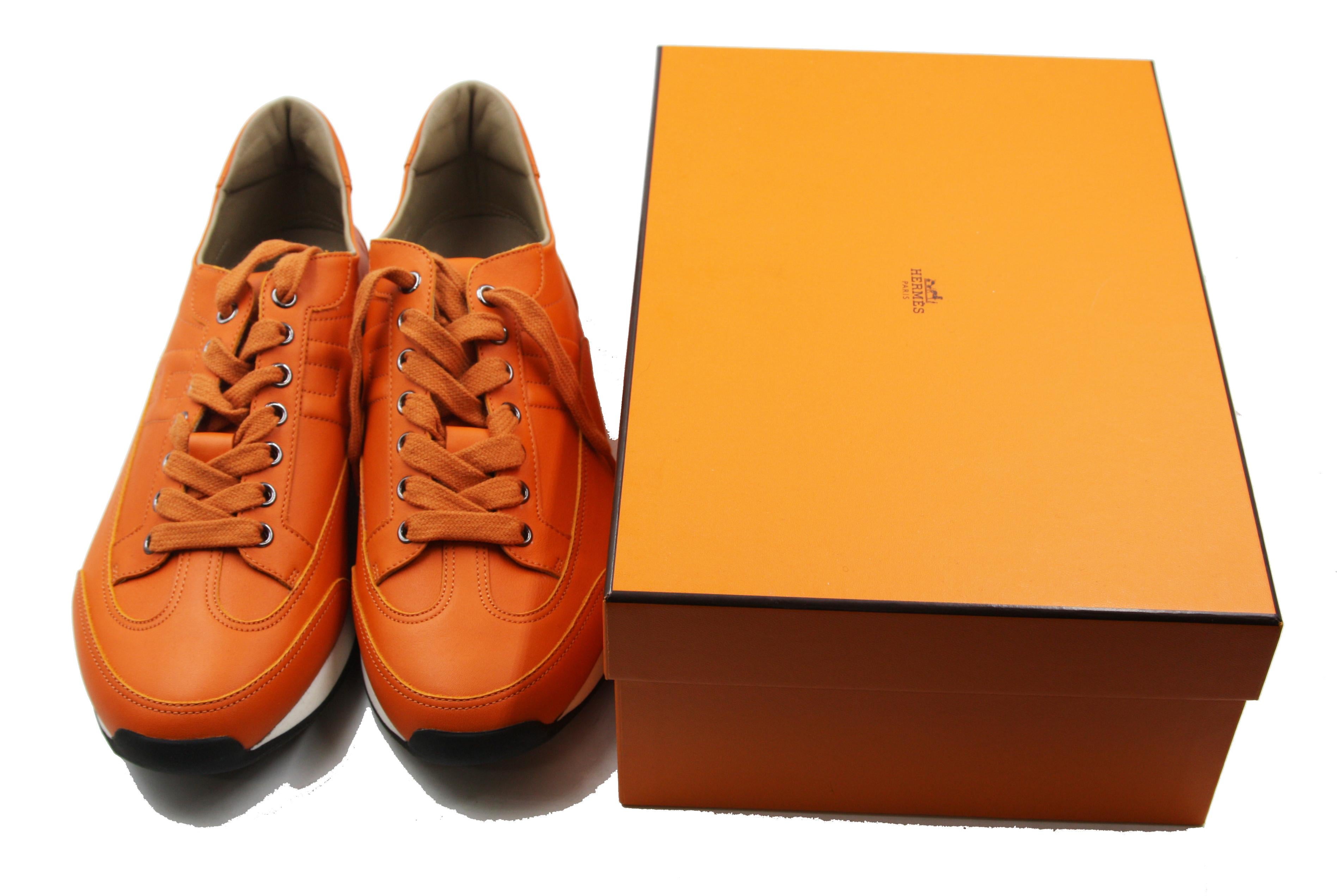 HERMES Mens Goal Sneaker 41.5 Orange In New Condition For Sale In New York, NY