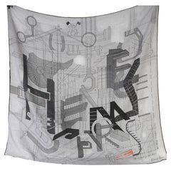 Hermès Mens Gris Chine Permis De Constructruir Silk Cashmere Scarf 100