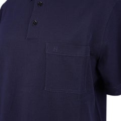 Hermes Men's H Embroidered Polo Shirt Marine Short Sleeve L