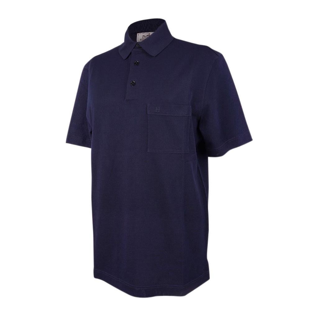 Black Hermes Men's H Embroidered Polo Shirt Marine Short Sleeve L For Sale