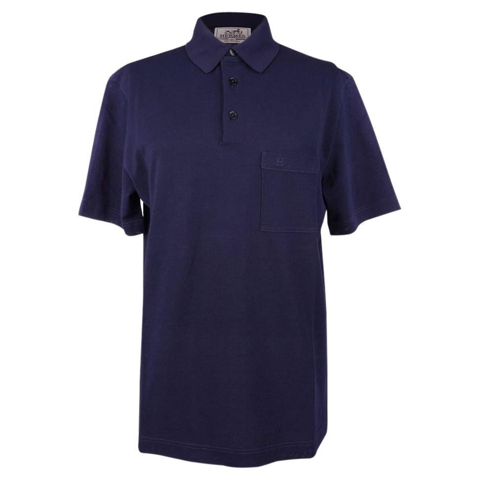Hermes Men's H Embroidered Polo Shirt Marine Short Sleeve L