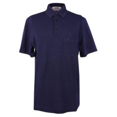 Hermes Men's H Embroidered Polo Shirt Marine Short Sleeve L
