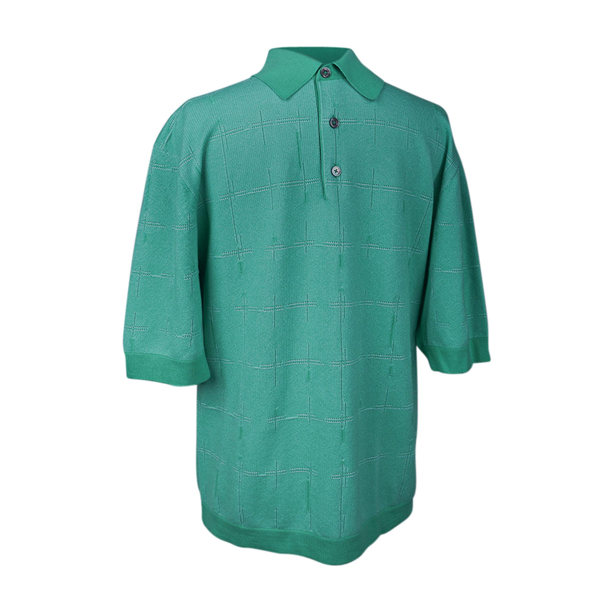 Hermes Herren H en Carreaux Boxy Fit Polohemd Vert Tendre Kurzarm M (Blau) im Angebot