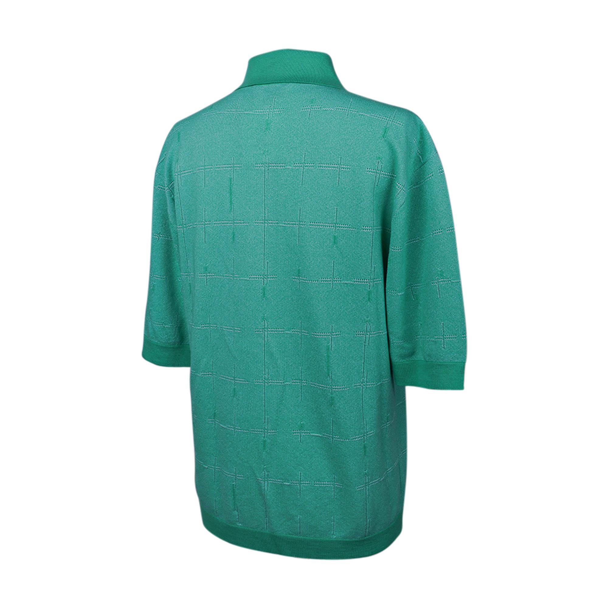 Hermes Men's H en Carreaux Boxy Fit Polo Shirt Vert Tendre Short Sleeve M For Sale 1
