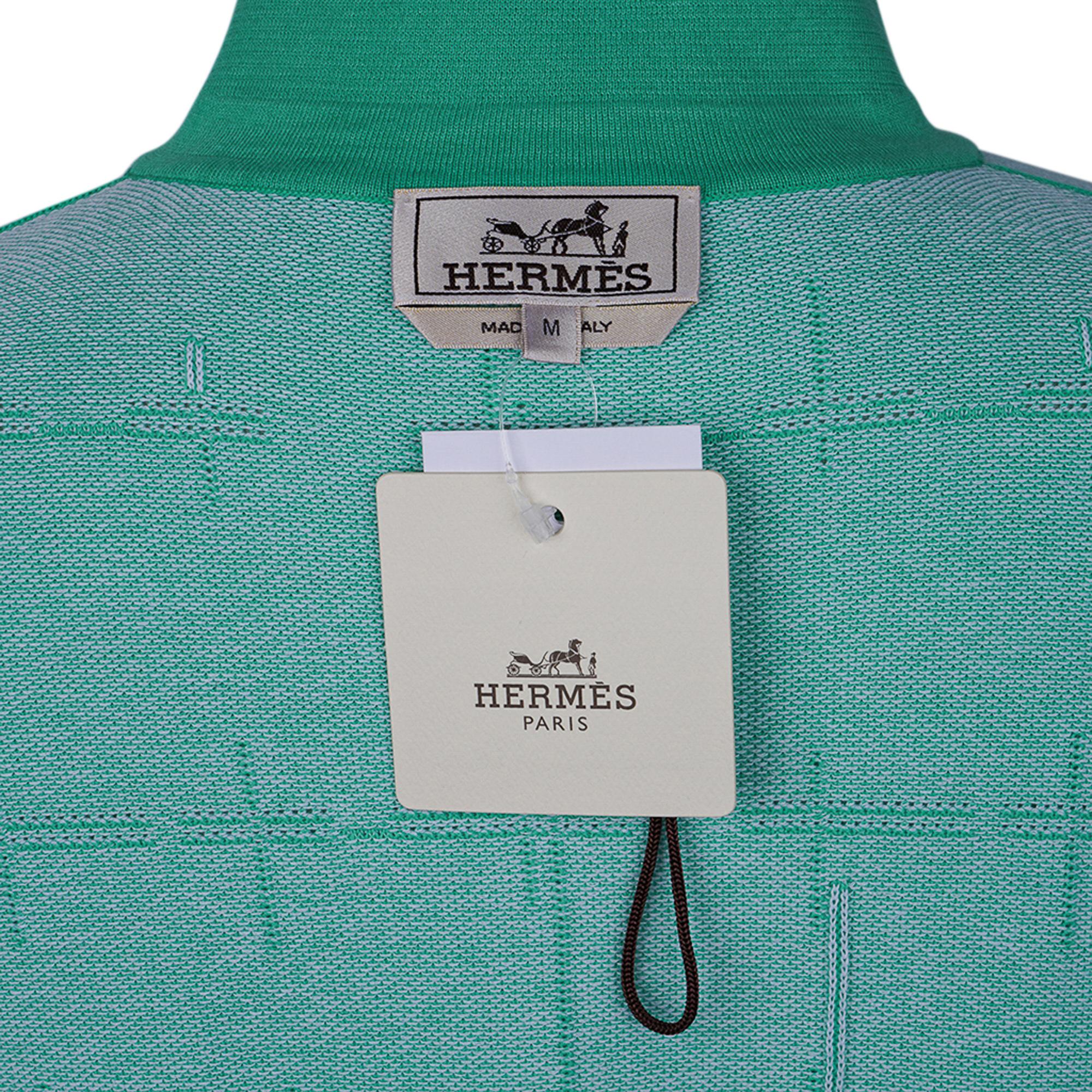 Hermes Men's H en Carreaux Boxy Fit Polo Shirt Vert Tendre Short Sleeve M For Sale 2