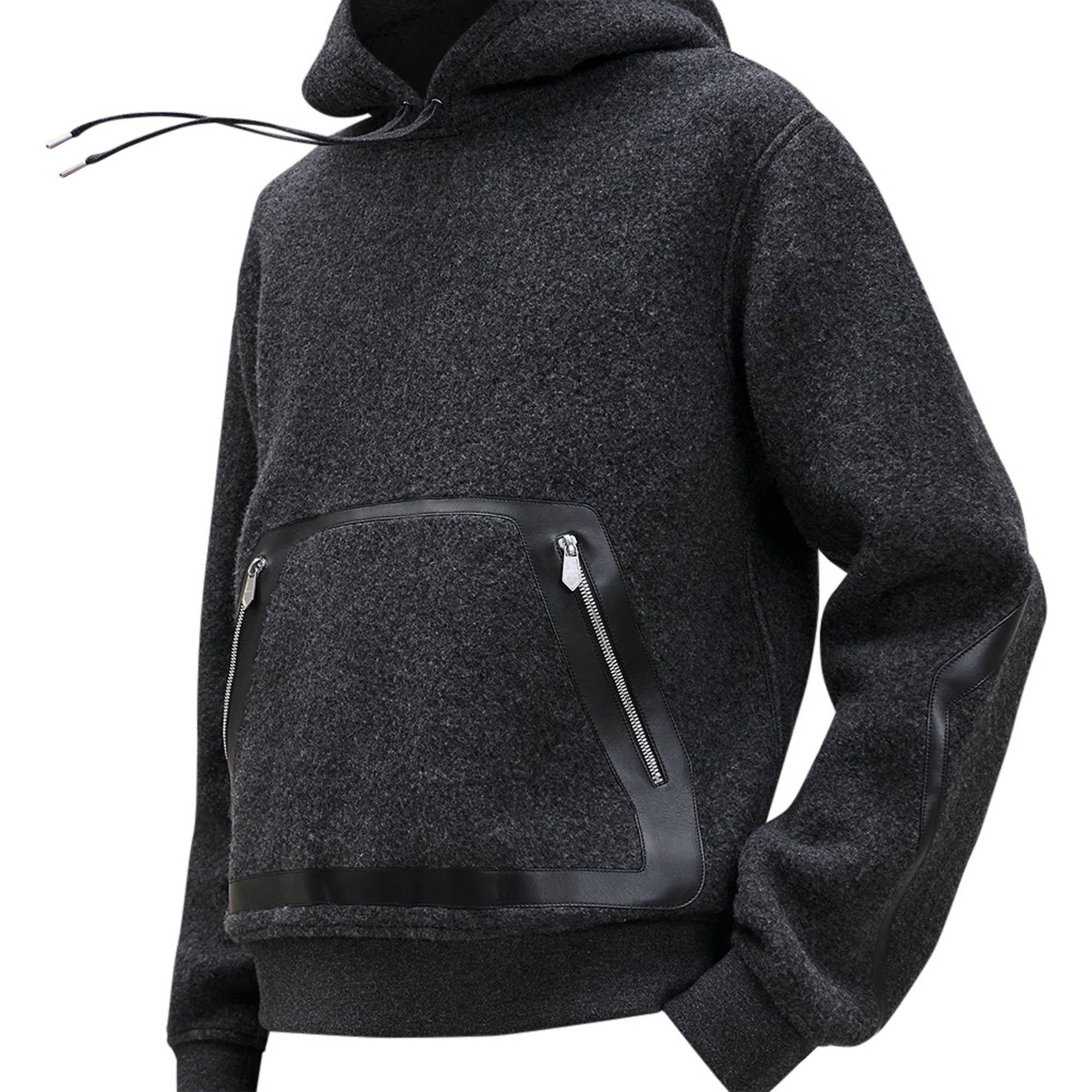 Black Hermes Men's Hooded Sweater Gris Fonce M For Sale