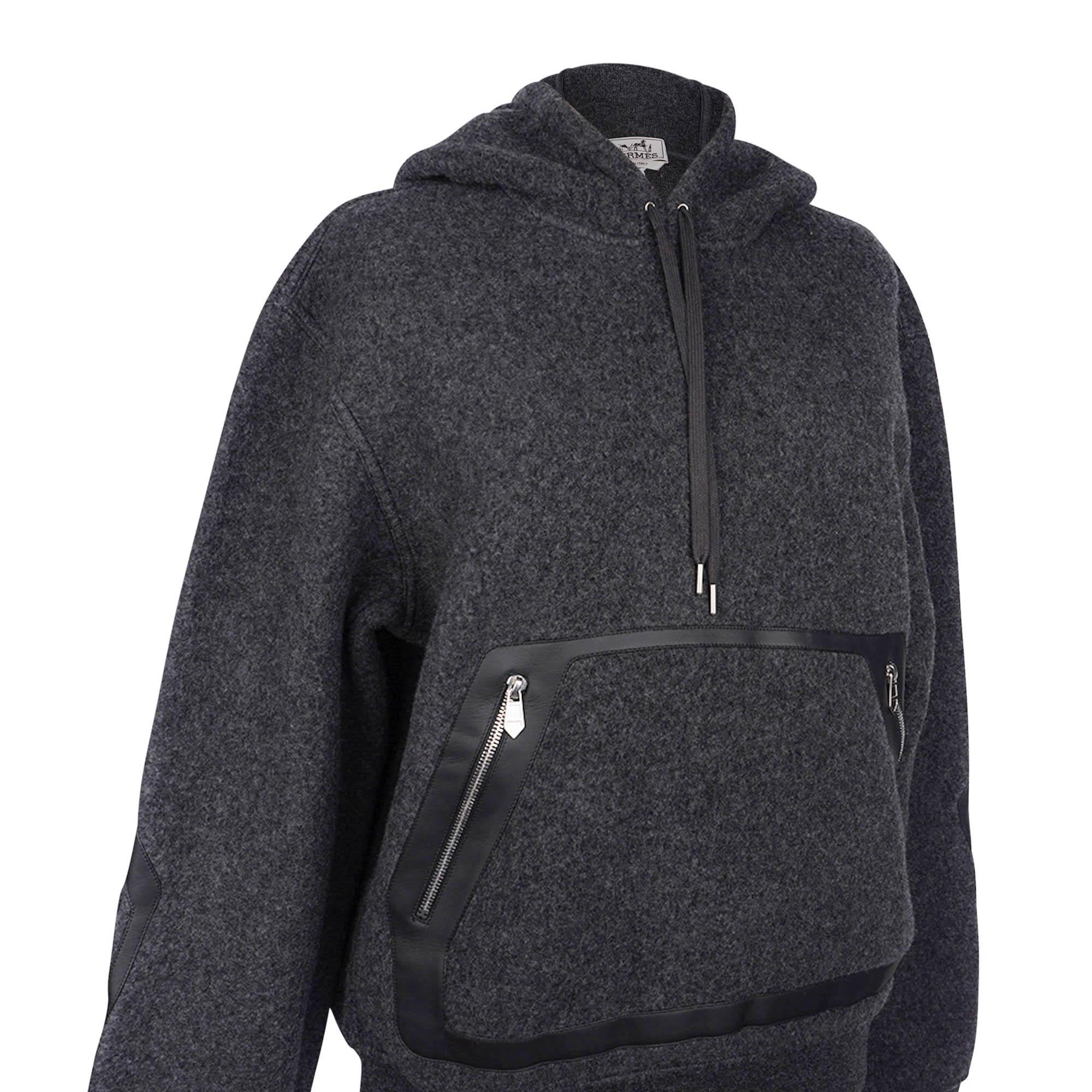 Hermes Men's Hooded Sweater Gris Fonce M For Sale 4
