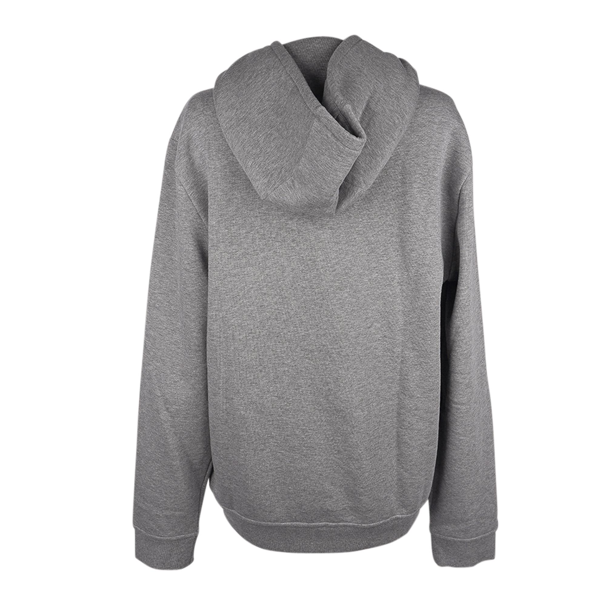 Hermes Men's Hooded Sweater w/ Leather Detail Gris Hoodie Sweatshirt L For Sale 6