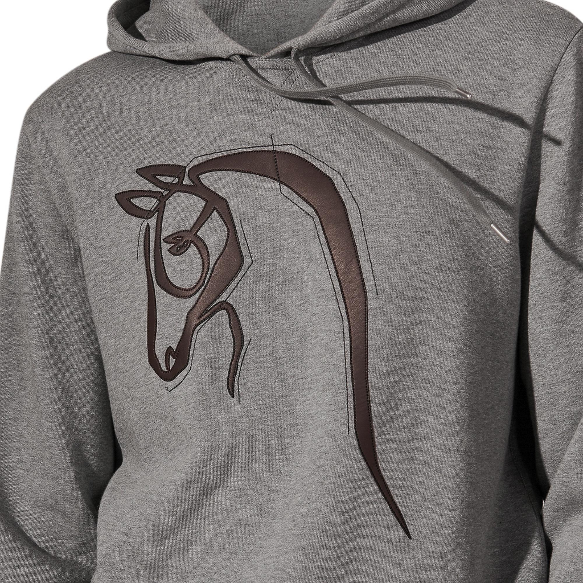 Hermes Men's Hooded Sweater w/ Leather Detail Gris Hoodie Sweatshirt L In New Condition For Sale In Miami, FL