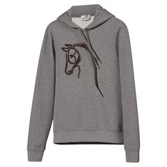Hermes Men's Hooded Sweater w/ Leather Detail Gris Hoodie Sweatshirt L