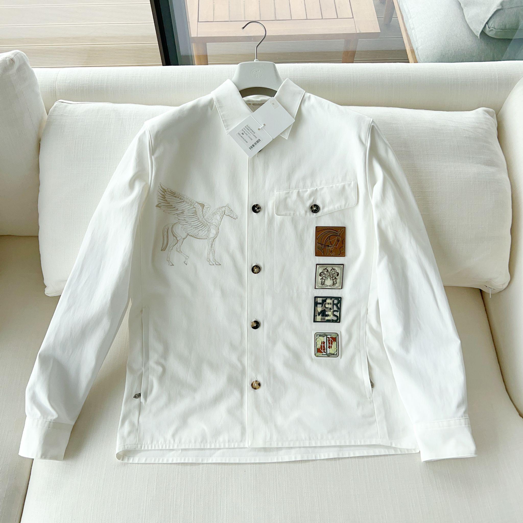 Hermès Men's 'Icones au Carre' Overshirt, White, 48 EU, Medium UK For Sale 7