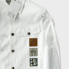 Hermès Men's 'Icones au Carre' Overshirt, White, 48 EU, Medium UK