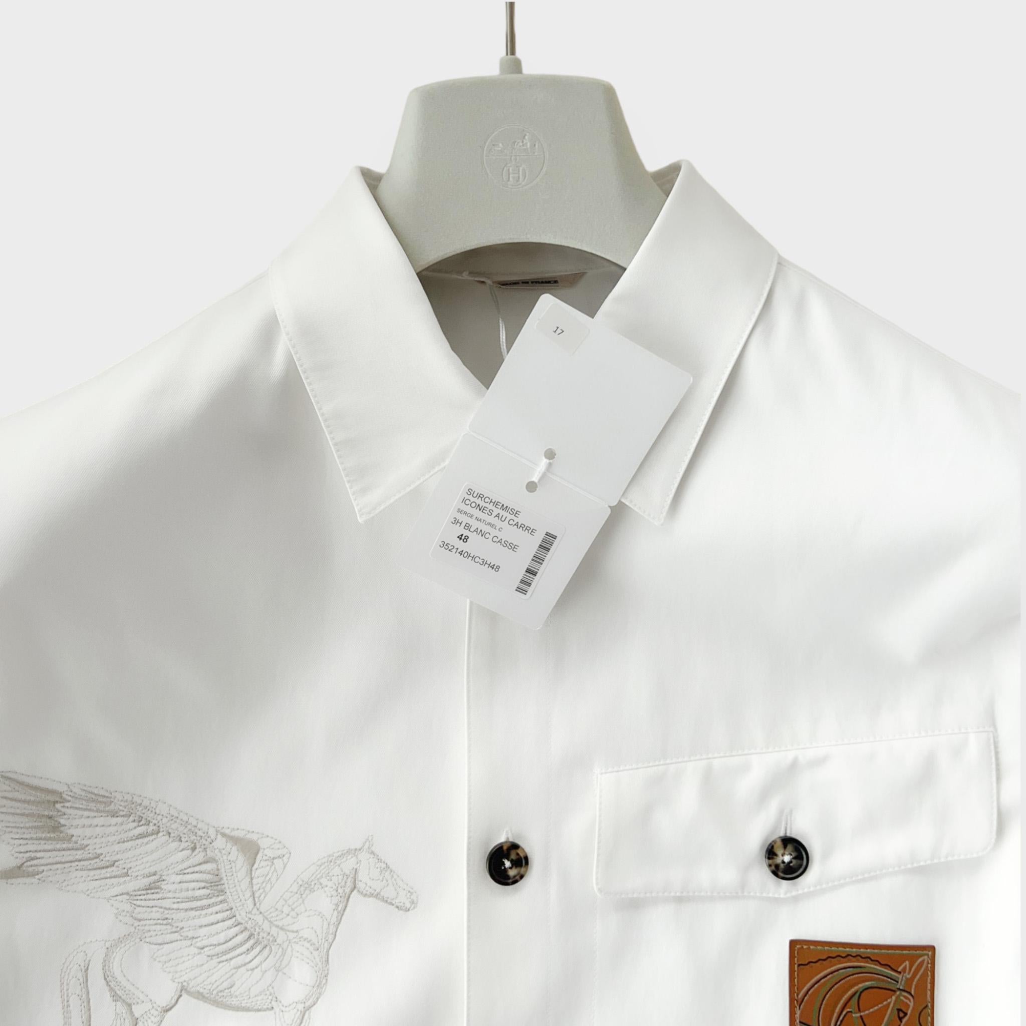 Hermès Men's 'Icones au Carre' Overshirt, White, 48 EU, Medium UK For Sale 1