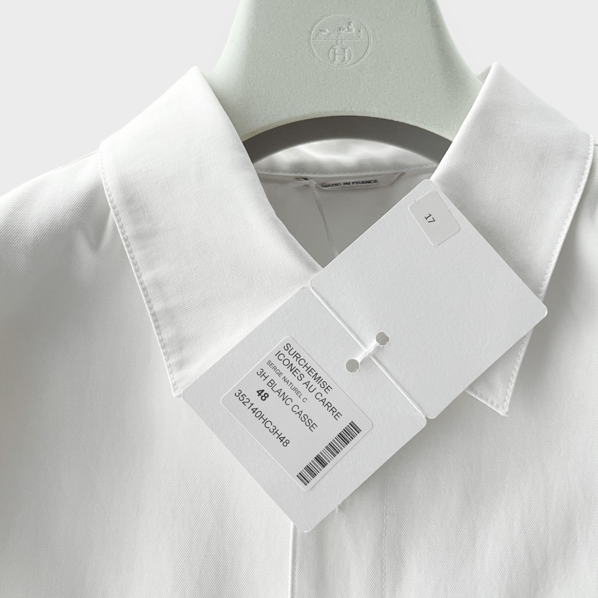 Hermès Men's 'Icones au Carre' Overshirt, White, 48 EU, Medium UK For Sale 3
