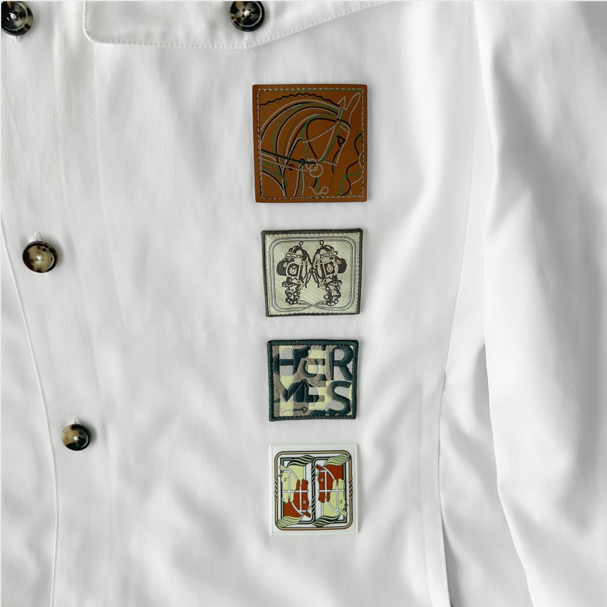 Hermès Men's 'Icones au Carre' Overshirt, White, 48 EU, Medium UK For Sale 4